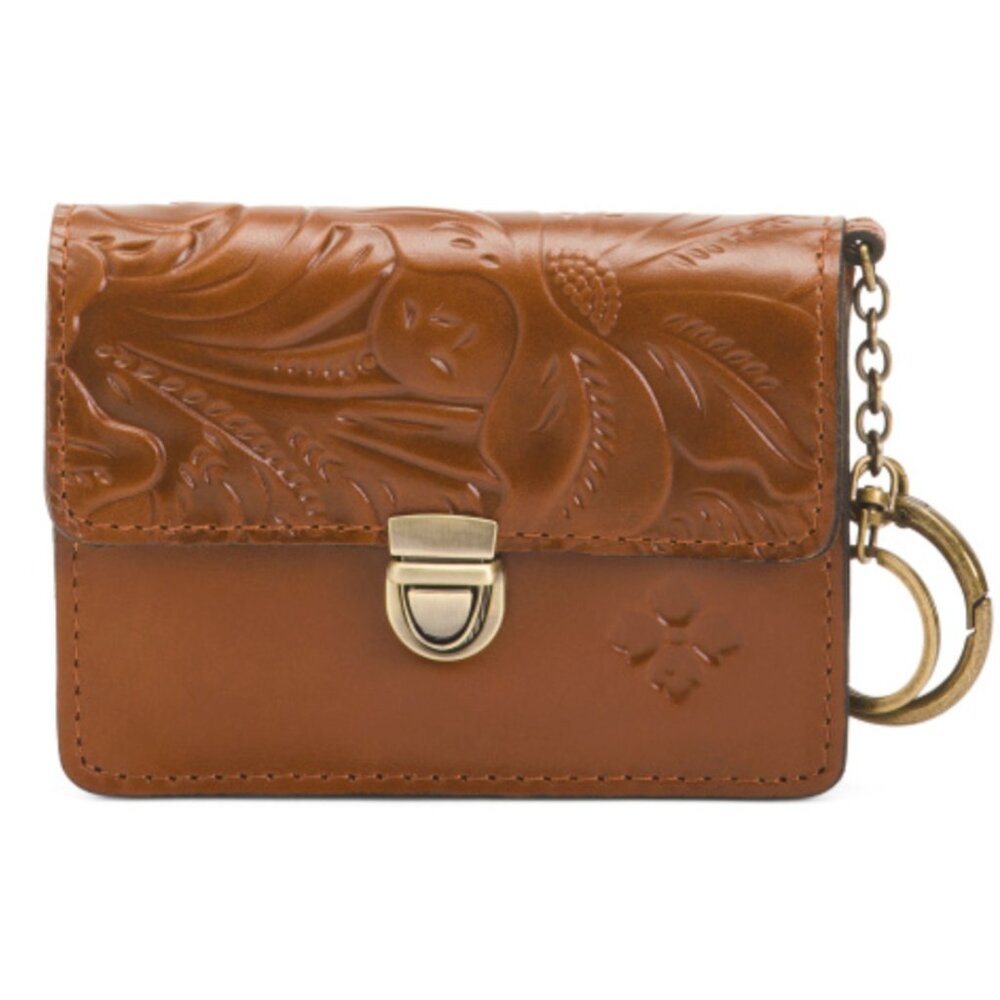 PATRICIA NASH Leather Lanza Push Lock Wallet With Key Ring Florence Brown